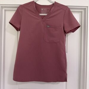 FIGS Technical Collection Womens Scrub Top Size XXS Mauve/ Dark Pink